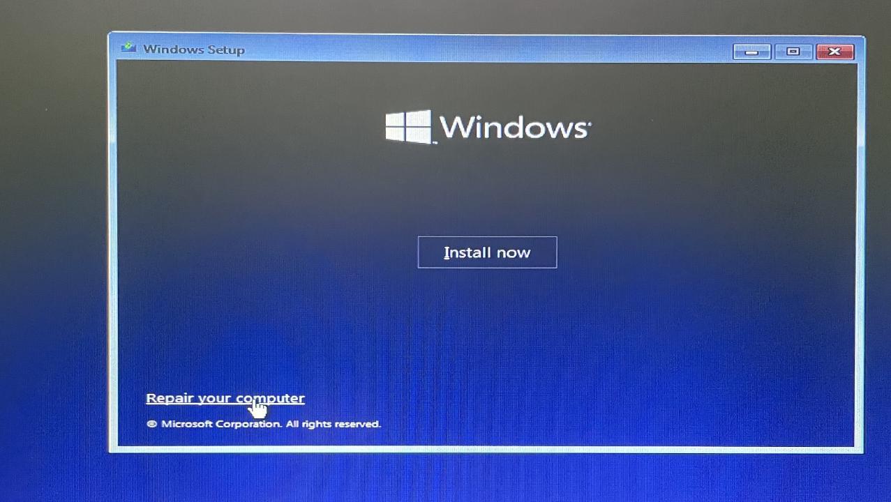 Windows 11 setup screen, select repair computer